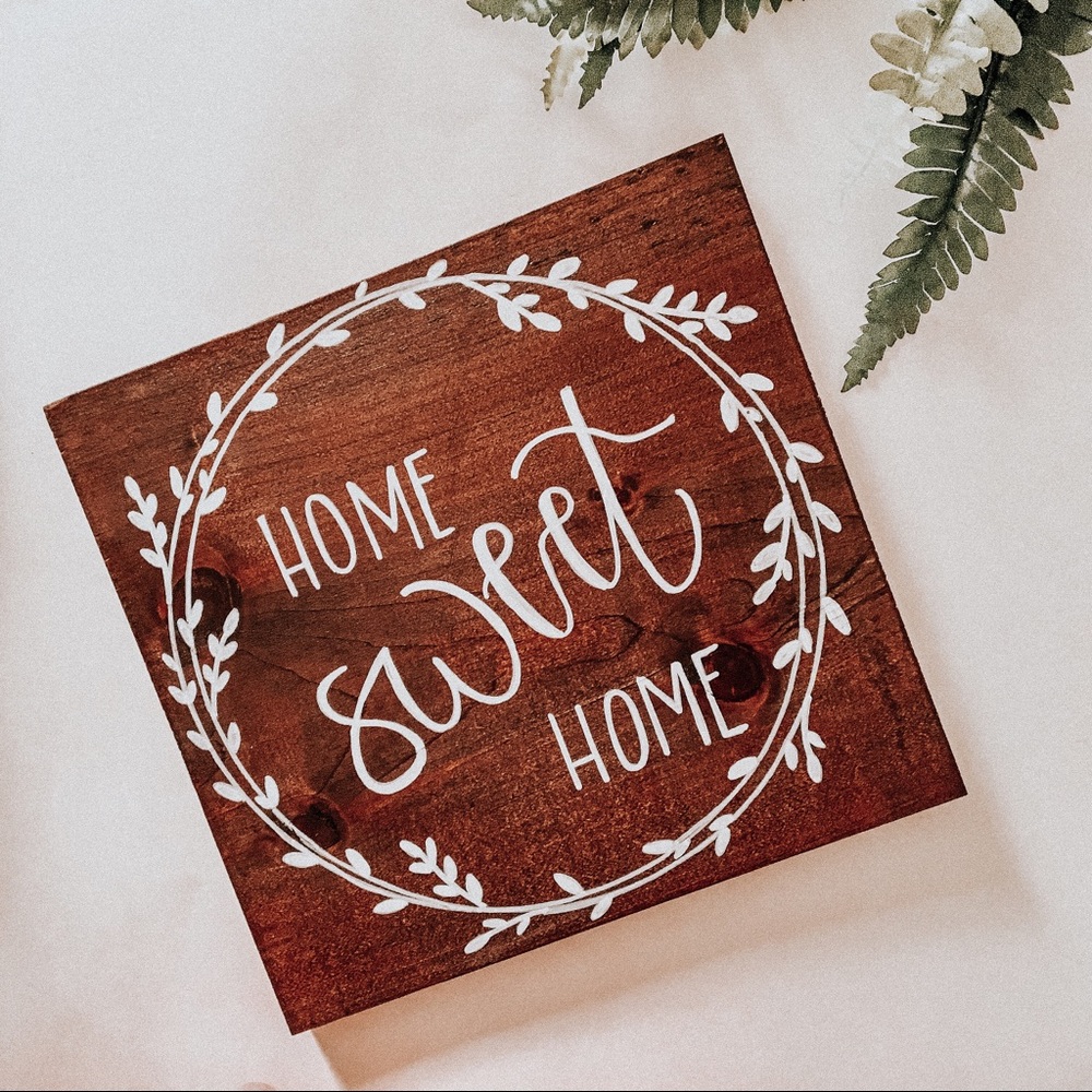 Handlettered “Home Sweet Home” Wooden Sign